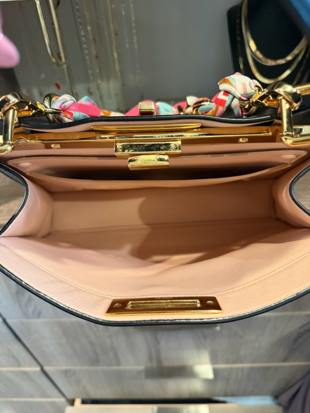Fendi Black Leather Satchel with Pink Interior and Gold Hardware - New - Picture 8 of 8